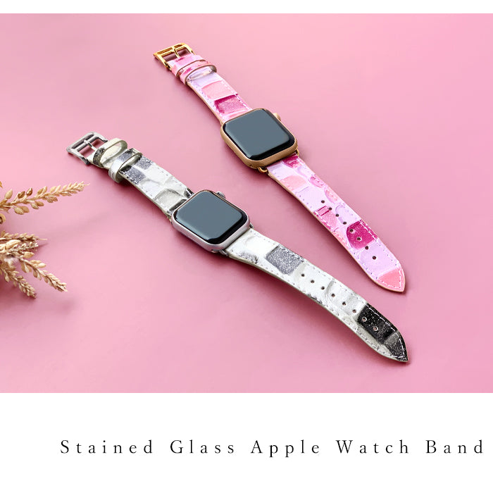 ステンドグラス アップルウォッチ バンド 本革 レザー 付け替え 交換 ベルト Apple Watch series 7 SE 6 5 4 3 2 1 applewatch 全シリーズ対応 革 エナメル 38mm 40mm 41mm 42mm 44mm 45mm