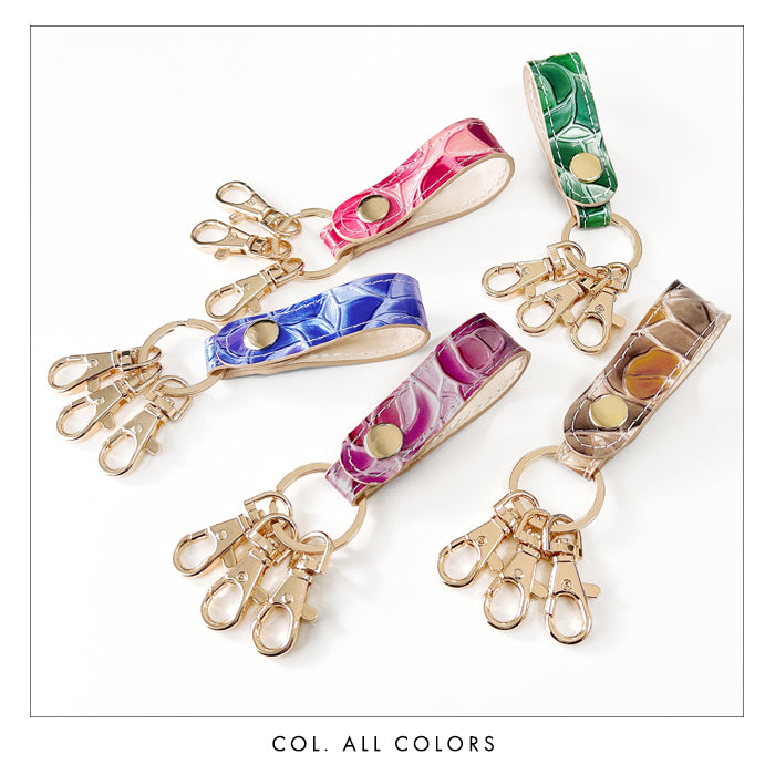 【Leo&Aoi公式ショップ】 ステンドグラスローズ 3連 キーリング 本革 スナップボタン 本革キーリング 【安心の返品保証付き】