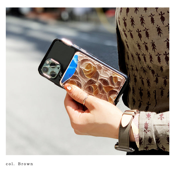 【Leo&Aoi公式ショップ】 ステンドグラス ローズ 型押し スマホ カード収納 カードケース 本革 貼り付け 背面 薄型 カードポケット 背面収納 レザー ポケット カード入れ スリム ICカード 定期入れ シール CARD POCKET 薔薇 レディース 【安心の返品保証付き】