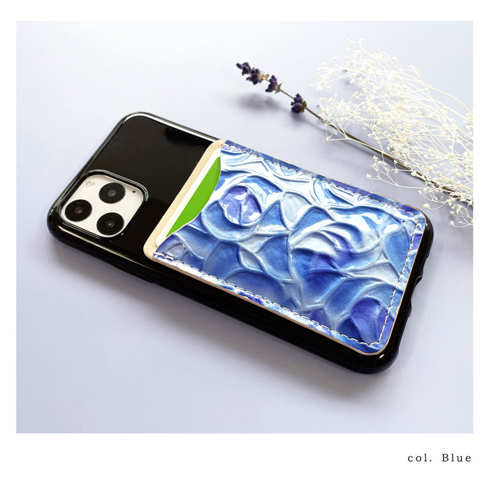 【Leo&Aoi公式ショップ】 ステンドグラス ローズ 型押し スマホ カード収納 カードケース 本革 貼り付け 背面 薄型 カードポケット 背面収納 レザー ポケット カード入れ スリム ICカード 定期入れ シール CARD POCKET 薔薇 レディース 【安心の返品保証付き】