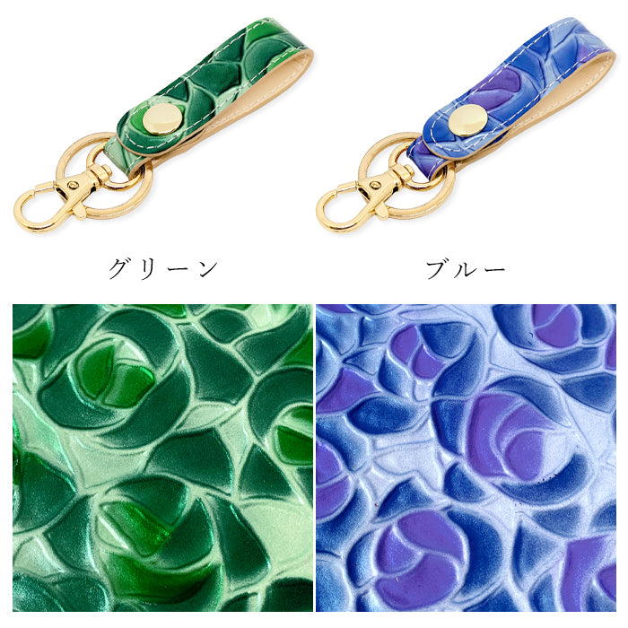 【Leo&Aoi公式ショップ】 ステンドグラス ローズ キーリング 本革 スナップボタン キーホルダー バッグチャーム エナメル 薔薇 バラ 【安心の返品保証付き】