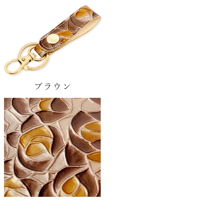 【Leo&Aoi公式ショップ】 ステンドグラス ローズ キーリング 本革 スナップボタン キーホルダー バッグチャーム エナメル 薔薇 バラ 【安心の返品保証付き】