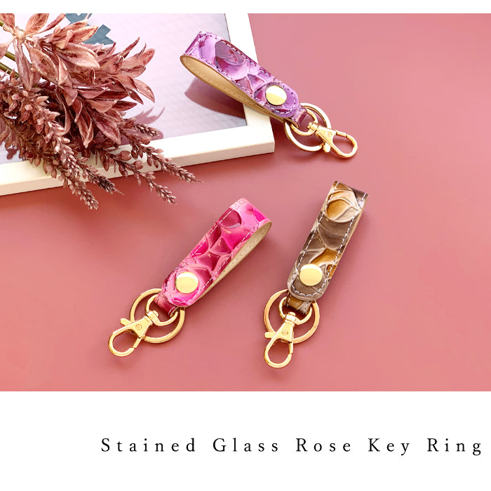 Leo&Aoi公式ショップ】 ステンドグラス ローズ キーリング 本革