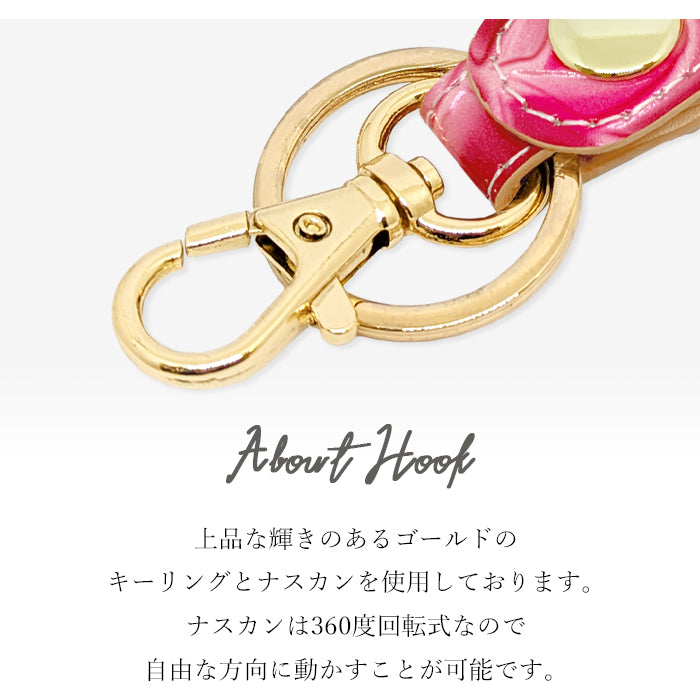 【Leo&Aoi公式ショップ】 ステンドグラス ローズ キーリング 本革 スナップボタン キーホルダー バッグチャーム エナメル 薔薇 バラ 【安心の返品保証付き】
