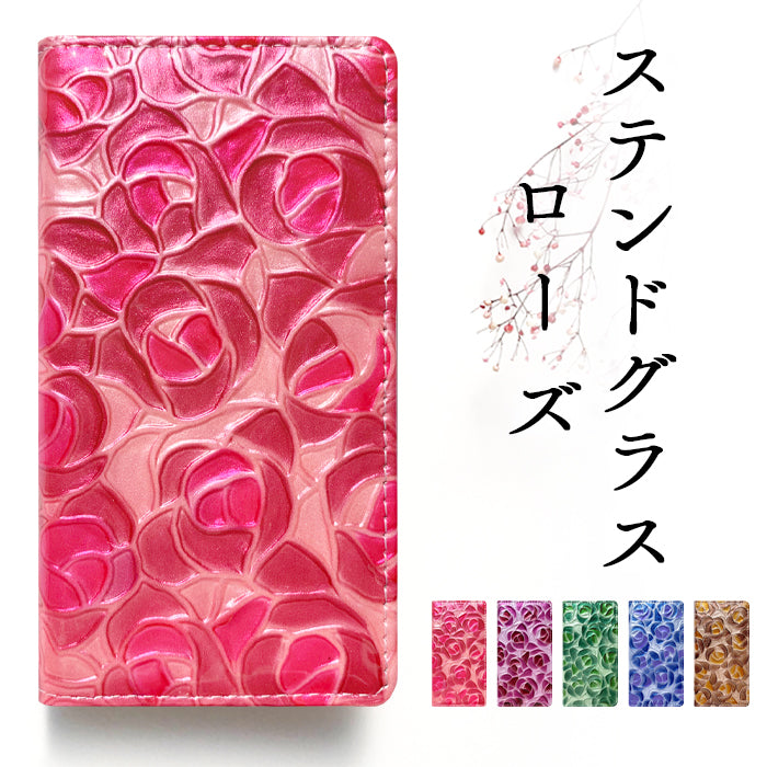 【Leo&Aoi公式ショップ】 iPhone15pro ケース iPhone 15 pro カバー 手帳型 本革 ステンドグラス ローズ 手帳型ケース アイフォン15プロ スマホケース 【安心の返品保証付き】