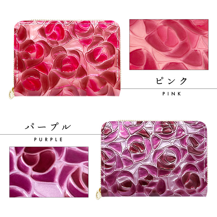 【Leo&Aoi公式ショップ】 ステンドグラス ローズ ミニウォレット 本革 小さい財布 ミニ財布 財布 ラウンドファスナー 牛革 サイフ さいふ コンパクト ウォレット 革 エナメル加工 薔薇 バラ レザー カード収納 革財布 ラウンド財布 ミニサイフ 本革ミニ財布 レディース