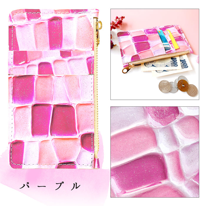 【Leo&Aoi公式ショップ】 ステンドグラス スリムウォレット 本革 薄型 財布 ミニ財布 お札入れ コインケース 小型財布 マルチケース 小銭入れ カード入れ コンパクト コンパクトウォレット 革 高級 牛革 レザー ケース セカンド財布 キュッシュレス フラグメントケース カードケース 型押し 【安心の返品保証付き】