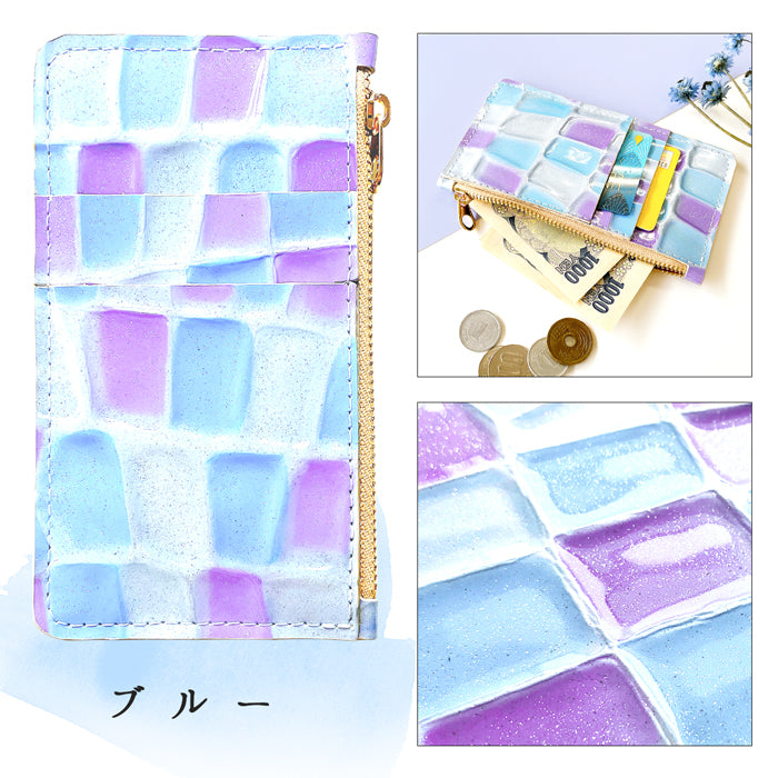 【Leo&Aoi公式ショップ】 ステンドグラス スリムウォレット 本革 薄型 財布 ミニ財布 お札入れ コインケース 小型財布 マルチケース 小銭入れ カード入れ コンパクト コンパクトウォレット 革 高級 牛革 レザー ケース セカンド財布 キュッシュレス フラグメントケース カードケース 型押し 【安心の返品保証付き】
