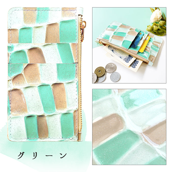 【Leo&Aoi公式ショップ】 ステンドグラス スリムウォレット 本革 薄型 財布 ミニ財布 お札入れ コインケース 小型財布 マルチケース 小銭入れ カード入れ コンパクト コンパクトウォレット 革 高級 牛革 レザー ケース セカンド財布 キュッシュレス フラグメントケース カードケース 型押し 【安心の返品保証付き】