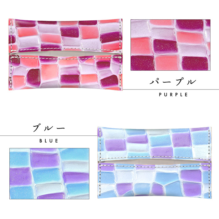 【Leo&Aoi公式ショップ】 ステンドグラス レザー ティッシュケース 本革 ティッシュカバー 革 高級 牛革 ティッシュ ケース カバー ポケットティッシュケース ハンドメイド 革 上品 かわいい お洒落 高級 エナメル 【安心の返品保証付き】