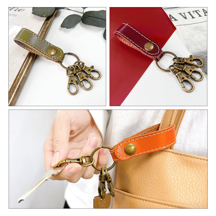 【Leo&Aoi公式ショップ】 栃木レザー 3連 キーリング 本革 スナップボタン 本革キーリング こだわり親父の本革 【安心の返品保証付き】