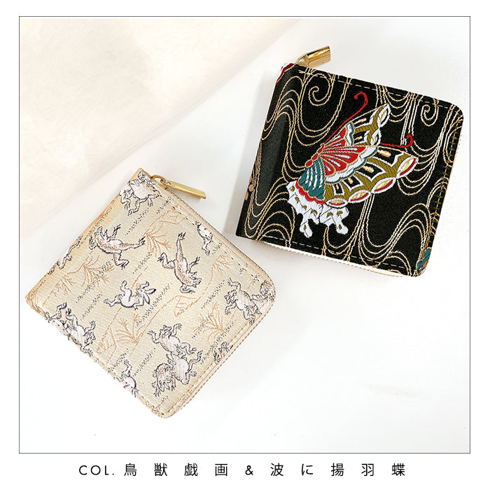 【Leo&Aoi公式ショップ】 西陣織 月影 ラウンド型 二つ折り財布 レディース メンズ 財布 ラウンドファスナー 小銭入れ コンパクト 和柄 日本製  【安心の返品保証付き】