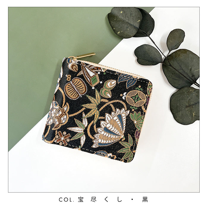 【Leo&Aoi公式ショップ】 西陣織 月影 ラウンド型 二つ折り財布 レディース メンズ 財布 ラウンドファスナー 小銭入れ コンパクト 和柄 日本製  【安心の返品保証付き】