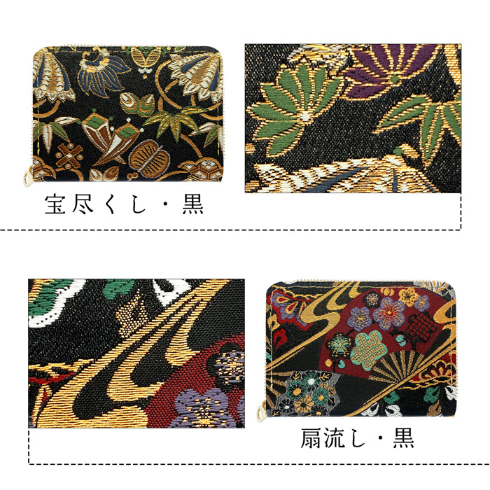 【Leo&Aoi公式ショップ】 西陣織 月影 ミニ財布 財布 金襴 ミニウォレット コンパクト ラウンドファスナー サイフ さいふ ウォレット 小さい財布 カード収納 ラウンド財布 ミニサイフ 和風 和柄 和 豪華 織物 ハンドメイド