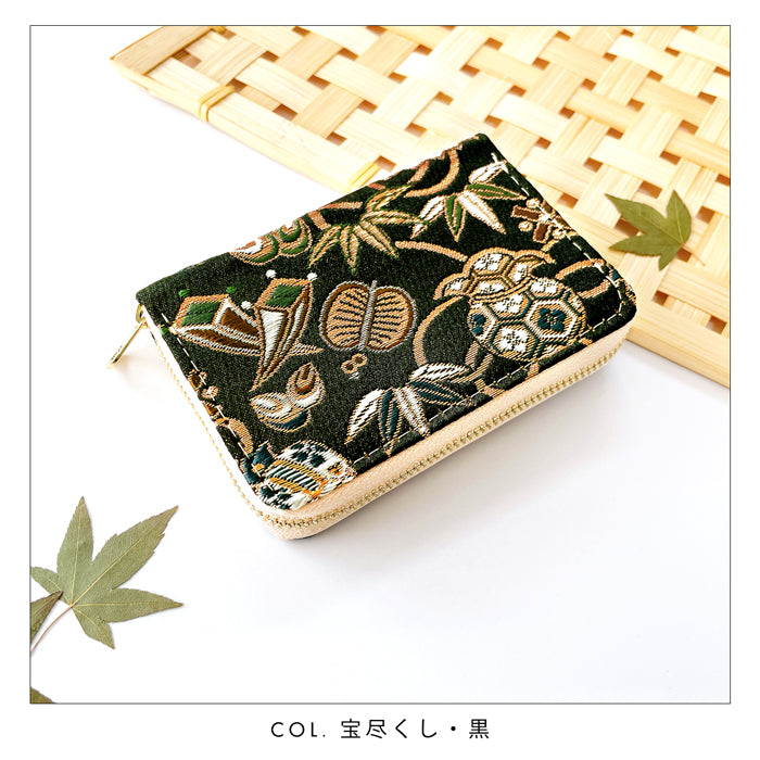 【Leo&Aoi公式ショップ】 西陣織 月影 ミニ財布 財布 金襴 ミニウォレット コンパクト ラウンドファスナー サイフ さいふ ウォレット 小さい財布 カード収納 ラウンド財布 ミニサイフ 和風 和柄 和 豪華 織物 ハンドメイド