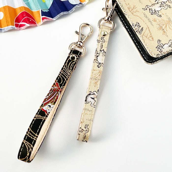 【Leo&Aoi公式ショップ】 西陣織 月影 ナスカン付き ストラップ マルチストラップ 携帯ストラップ 携帯 スマホ キーホルダー パスケース 定期入れ リストストラップ 手帳型 スマホケース 落下防止 レディース 金襴 和柄 和風 高級 華やか 着物 【安心の返品保証付き】