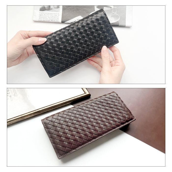 【Leo&Aoi公式ショップ】本革 編み込み 二つ折り長財布 メンズ サイフ さいふ ウォレット 長財布 革 レザー カード収納 小銭入れ コインケース付き WL-D2-08 【安心の返品保証付き】