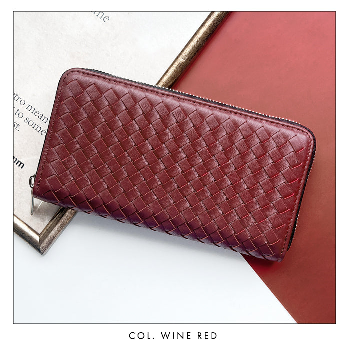 【Leo&Aoi公式ショップ】 本革 編み込み 長財布 メンズ レディース 財布 ラウンド型ファスナー 大容量 カード収納 WL-R1-08 【安心の返品保証付き】
