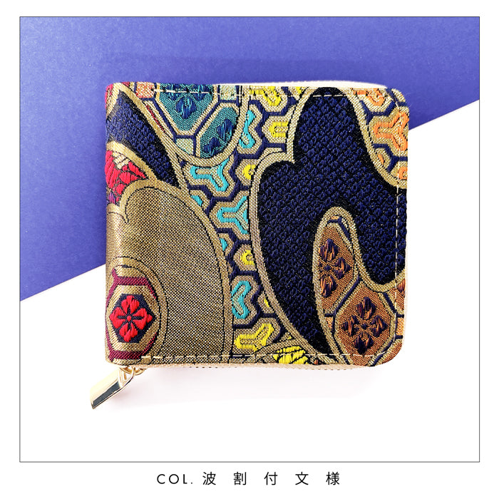 【Leo&Aoi公式ショップ】 西陣織 宵 ラウンド型 二つ折り財布 ラウンドファスナー 財布 レディース ラウンド型財布 小銭入れ 二つ折り コンパクト 薄型 カード入れ ウォレット コインケース付き ハンドメイド 金襴 和風 和柄 桜