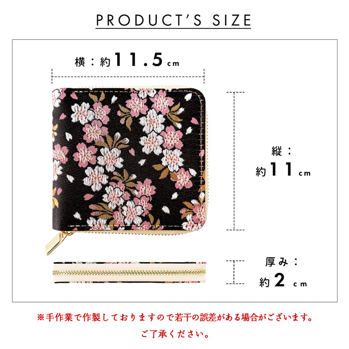 【Leo&Aoi公式ショップ】 西陣織 宵 ラウンド型 二つ折り財布 ラウンドファスナー 財布 レディース ラウンド型財布 小銭入れ 二つ折り コンパクト 薄型 カード入れ ウォレット コインケース付き ハンドメイド 金襴 和風 和柄 桜