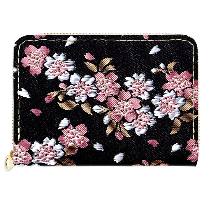 【Leo&Aoi公式ショップ】 西陣織 宵 ミニ財布 財布 金襴 ミニウォレット コンパクト ラウンドファスナー サイフ さいふ ウォレット 小さい財布 カード収納 ラウンド財布 ミニサイフ 和風 和柄 和 豪華 織物 桜 波割付 変わりのし文 ハンドメイド