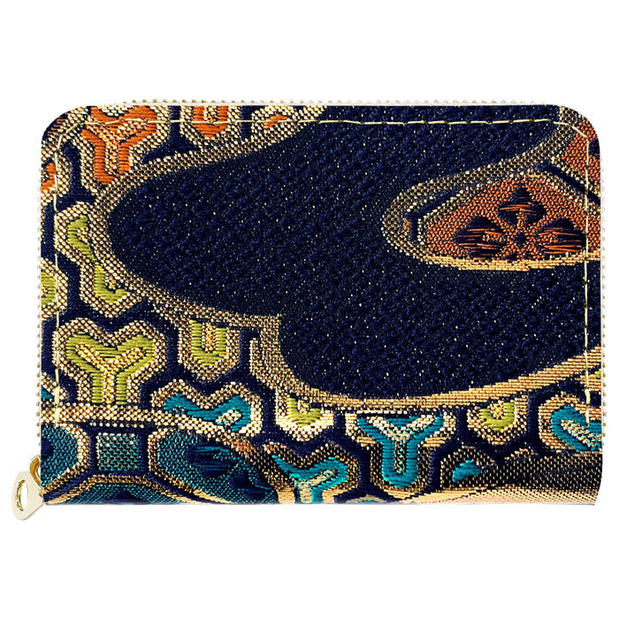 【Leo&Aoi公式ショップ】 西陣織 宵 ミニ財布 財布 金襴 ミニウォレット コンパクト ラウンドファスナー サイフ さいふ ウォレット 小さい財布 カード収納 ラウンド財布 ミニサイフ 和風 和柄 和 豪華 織物 桜 波割付 変わりのし文 ハンドメイド