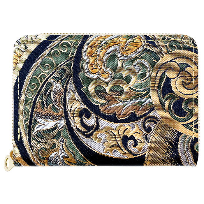 【Leo&Aoi公式ショップ】 西陣織 宵 ミニ財布 財布 金襴 ミニウォレット コンパクト ラウンドファスナー サイフ さいふ ウォレット 小さい財布 カード収納 ラウンド財布 ミニサイフ 和風 和柄 和 豪華 織物 桜 波割付 変わりのし文 ハンドメイド