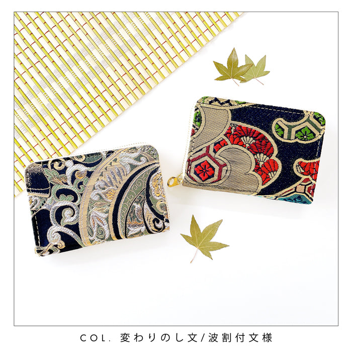 宵 西陣織 ミニ財布 財布 金襴 ミニウォレット コンパクト ラウンドファスナー サイフ さいふ ウォレット 小さい財布 カード収納 ラウンド財布 ミニサイフ 和風 和柄 和 豪華 織物 桜 波割付 変わりのし文 ハンドメイド