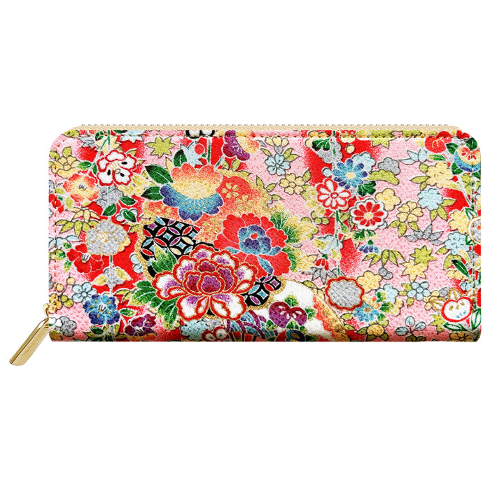 【Leo&Aoi公式ショップ】 金彩友禅 華 長財布 金襴 財布 ラウンドファスナー カード収納 サイフ さいふ ウォレット ラウンド長財布 ラウンド財布 長サイフ 和風 和柄 和 豪華 織物 レディース メンズ 女性 男性 ハンドメイド【安心の返品保証付き】