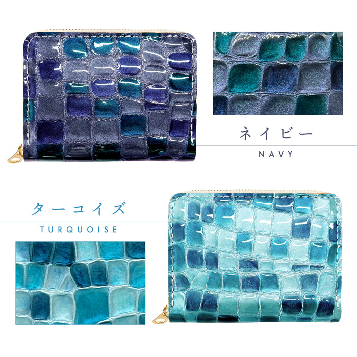 【Leo&Aoi公式ショップ】上品なステンドグラス 蛇腹 シンプル財布 ラウンド型ファスナー レディース ミニ財布 カード入れ エナメル 本革 財布 牛革 【安心の返品保証付き】